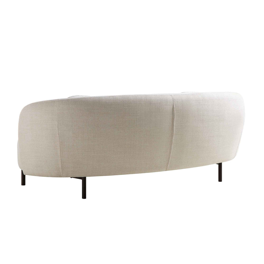 3-Seat Curved Sofa with Ball Cushions, Beige Linen Blend