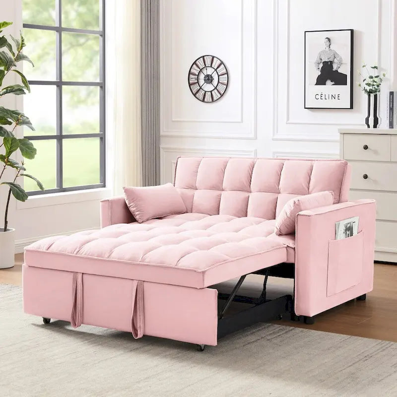 3-in-1 Velvet Convertible Sofa Bed with Trundle and Reclining Backrest