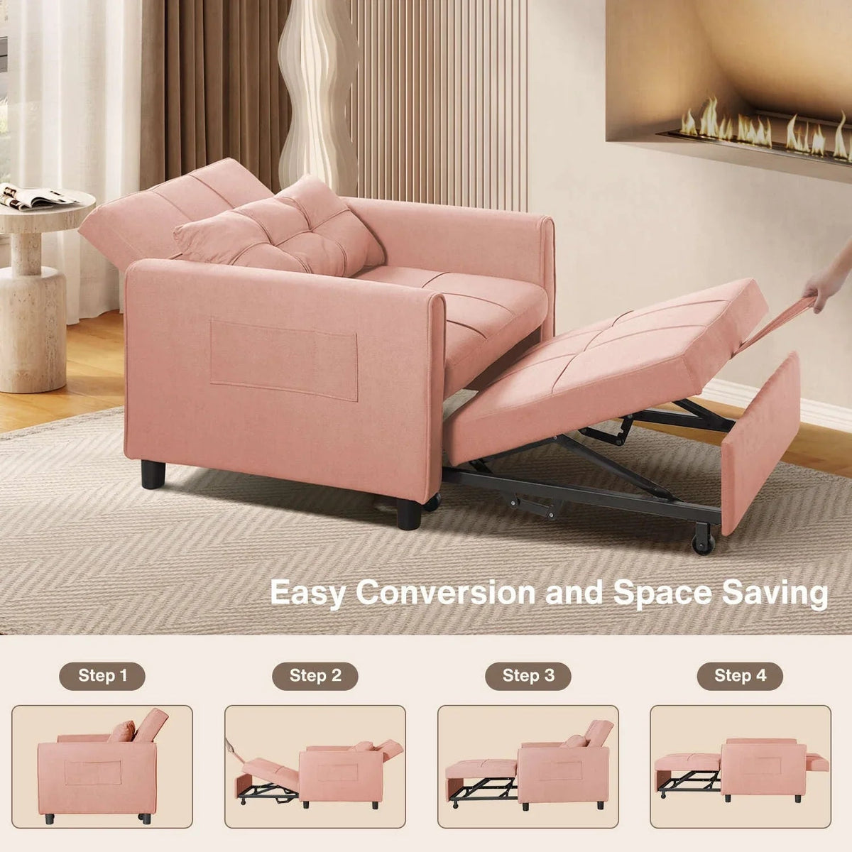 3-in-1 Convertible Sofa Bed, Folding Sofa Chair and Sleeper for Living Room