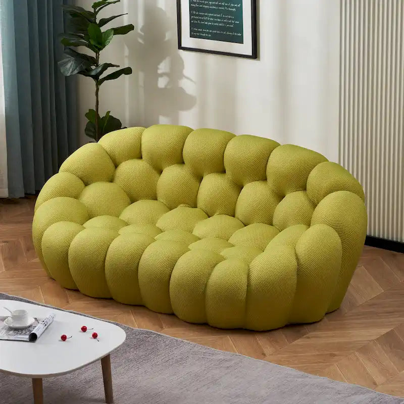 2-Seat Curved Bubble Loveseat with 3D Textured Fabric for Living Room or Apartment
