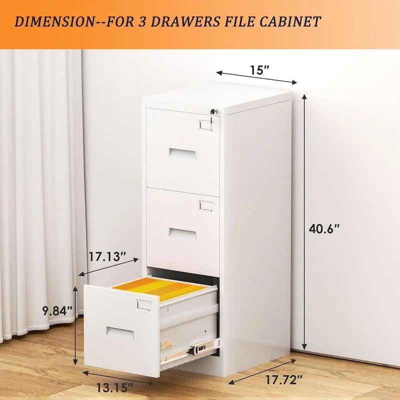 3-Drawer Mobile Vertical Filing Cabinet for Home Office