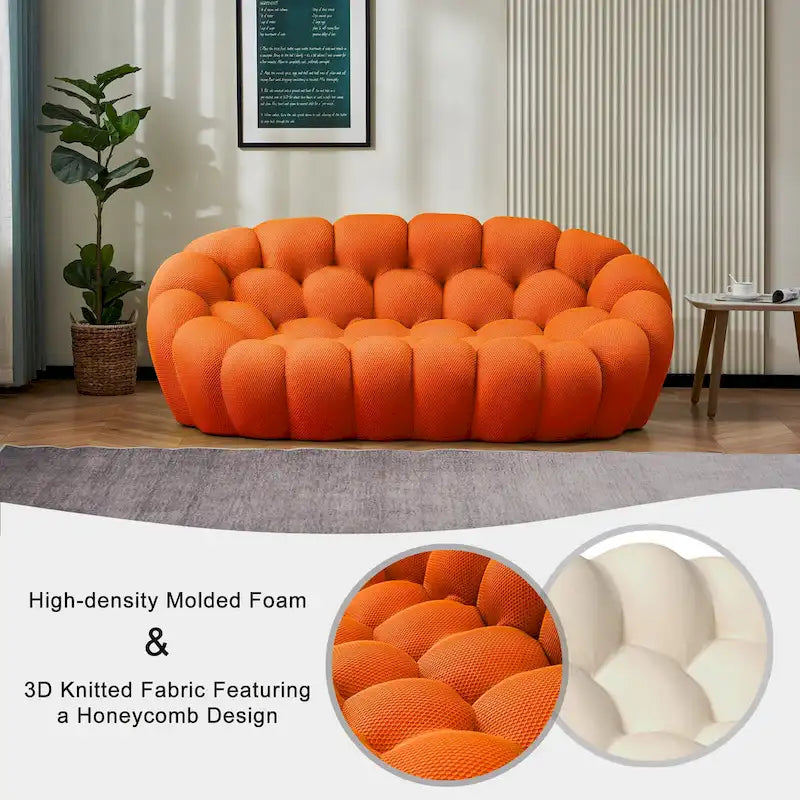 2-Seat Curved Bubble Loveseat with 3D Textured Fabric for Living Room or Apartment
