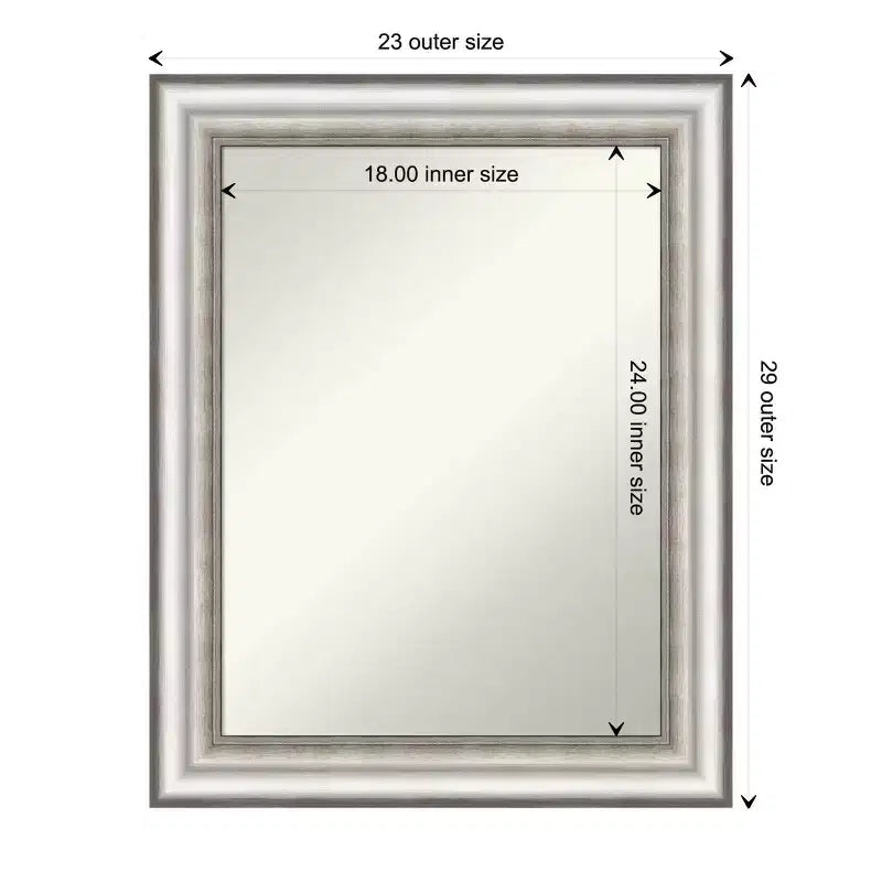 Modern Rectangular Silver Bathroom Wall Mirror, 23 x 29 in., Frameless Beveled-Free Design