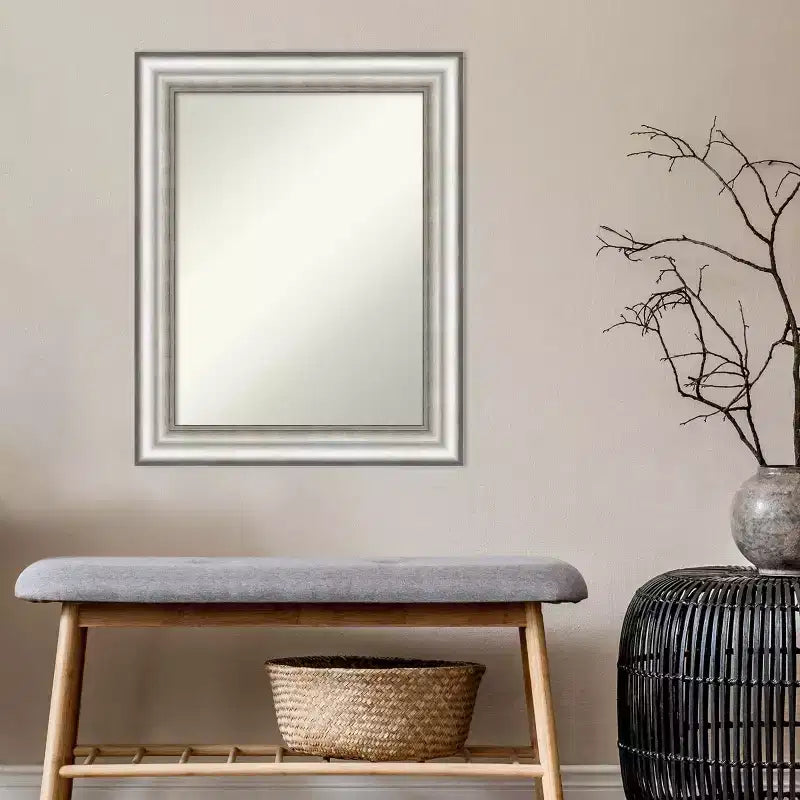 Modern Rectangular Silver Bathroom Wall Mirror, 23 x 29 in., Frameless Beveled-Free Design