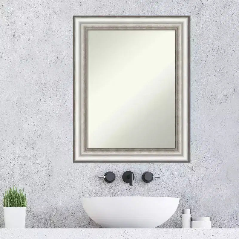 Modern Rectangular Silver Bathroom Wall Mirror, 23 x 29 in., Frameless Beveled-Free Design