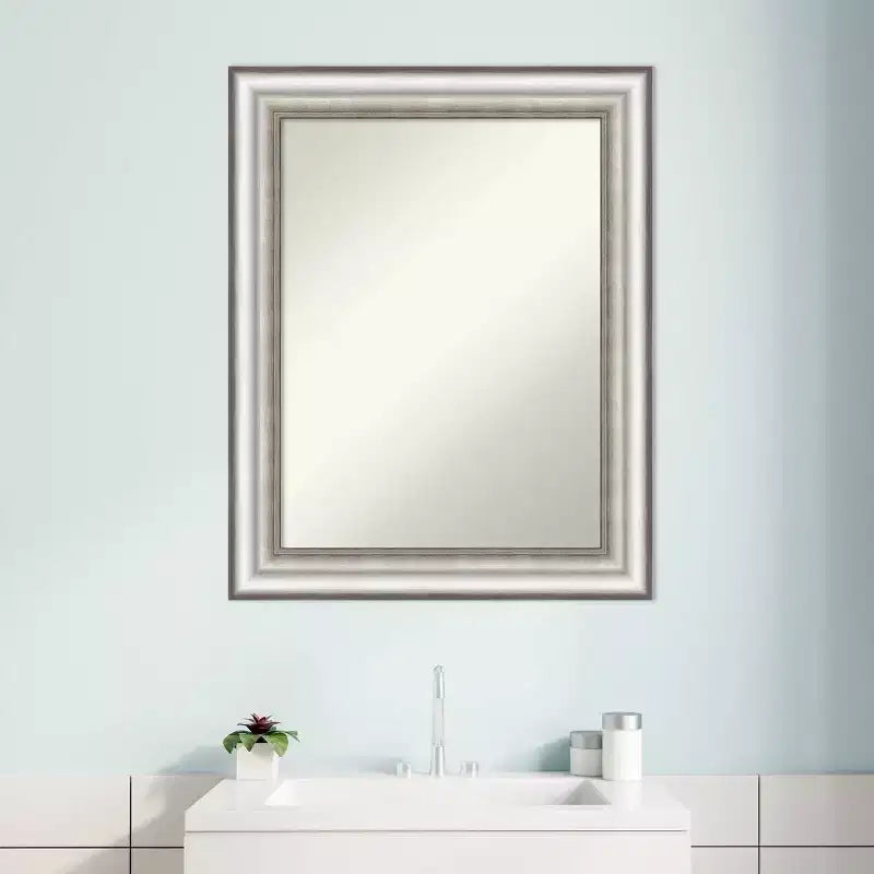 Modern Rectangular Silver Bathroom Wall Mirror, 23 x 29 in., Frameless Beveled-Free Design