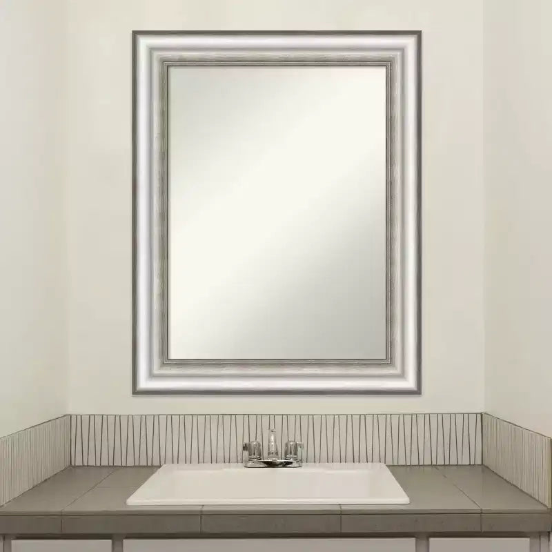 Modern Rectangular Silver Bathroom Wall Mirror, 23 x 29 in., Frameless Beveled-Free Design