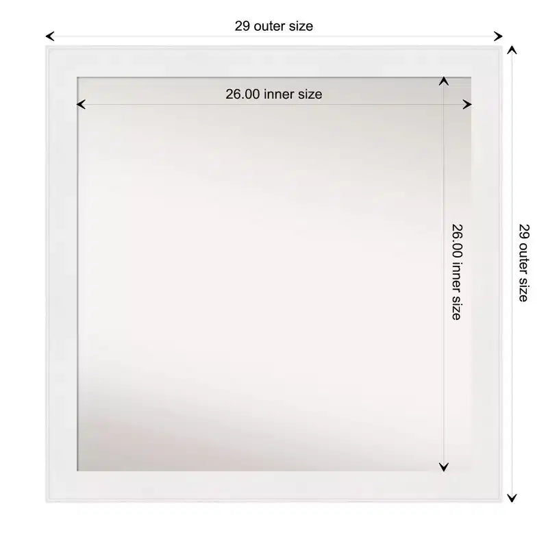 30 x 30 in. Narrow White Bathroom Wall Mirror, Frameless, with Mounting Hardware