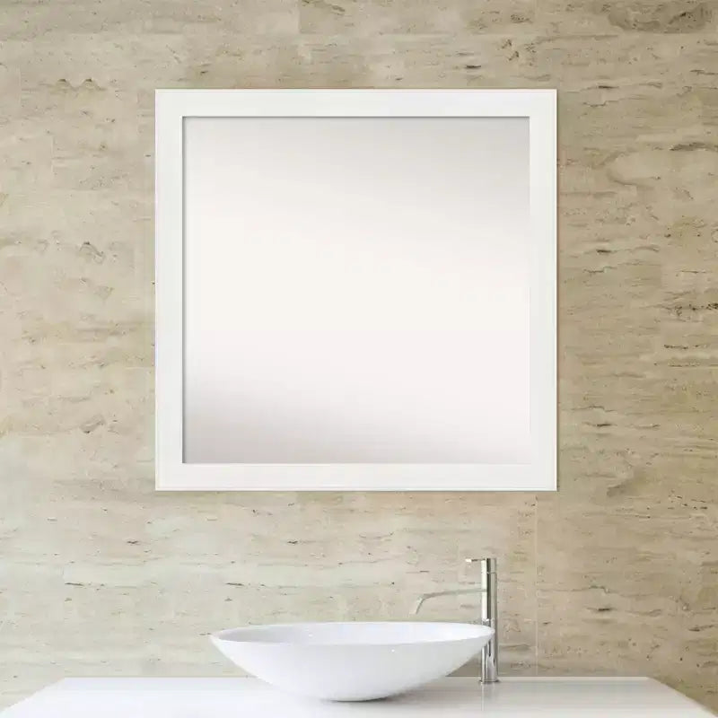 30 x 30 in. Narrow White Bathroom Wall Mirror, Frameless, with Mounting Hardware