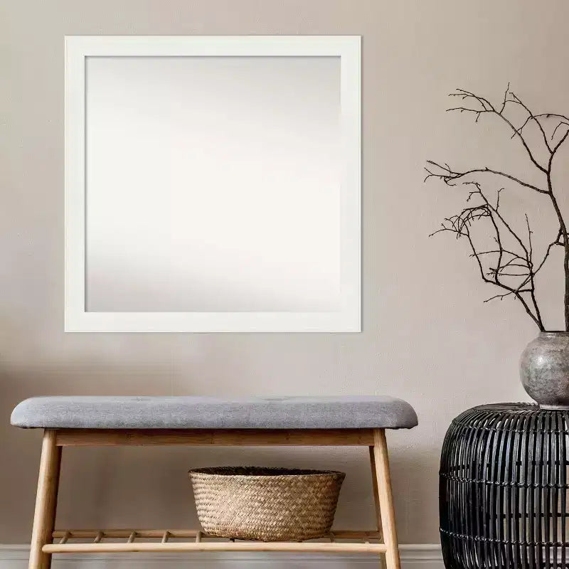 30 x 30 in. Narrow White Bathroom Wall Mirror, Frameless, with Mounting Hardware