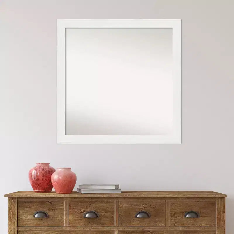 30 x 30 in. Narrow White Bathroom Wall Mirror, Frameless, with Mounting Hardware