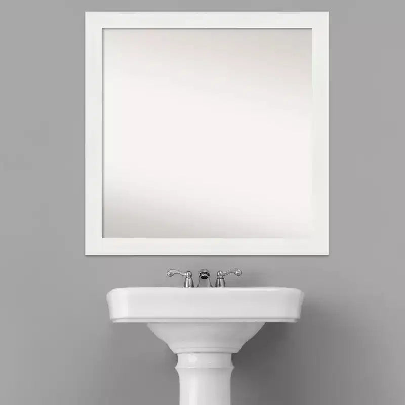 30 x 30 in. Narrow White Bathroom Wall Mirror, Frameless, with Mounting Hardware