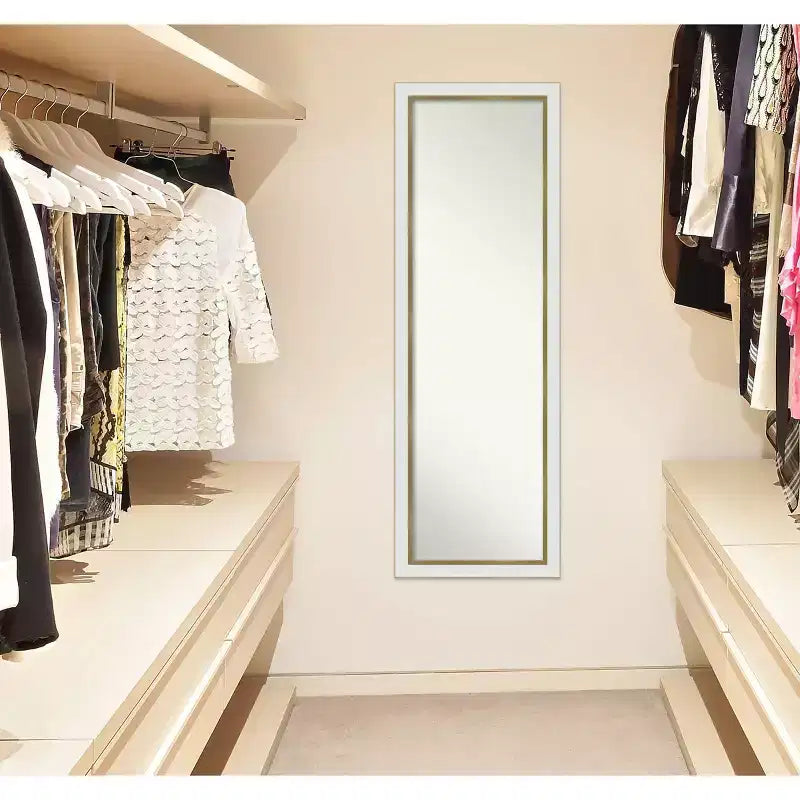 Narrow Full-Length Rectangular Door Mirror, 17 x 51 in., White and Gold EVA