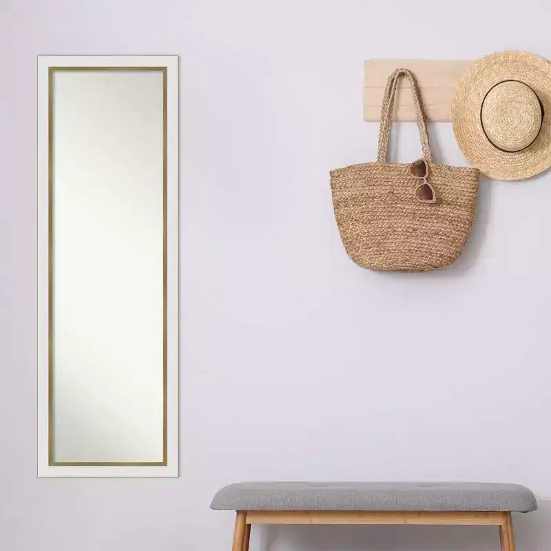 Narrow Full-Length Rectangular Door Mirror, 17 x 51 in., White and Gold EVA