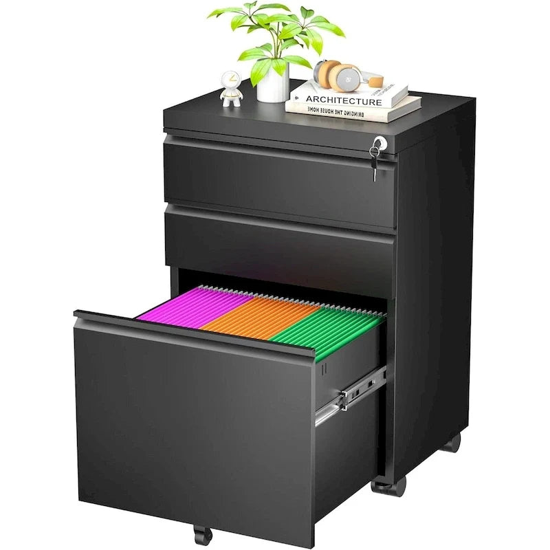 3-Drawer Mobile Vertical Filing Cabinet for Home Office