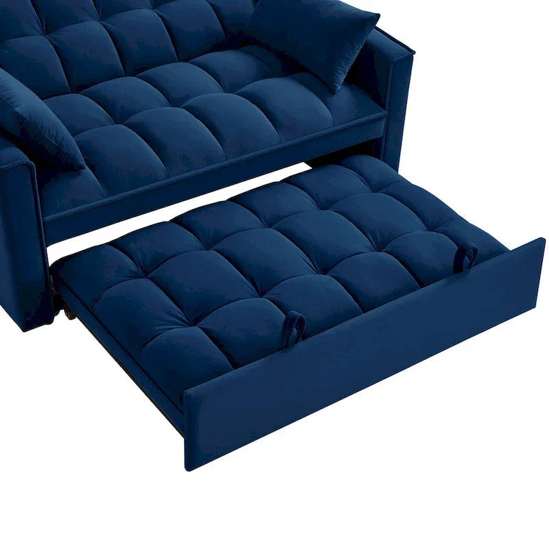 4-in-1 Convertible Velvet Loveseat Sleeper with Reclining Backrest and 2 Side Pockets