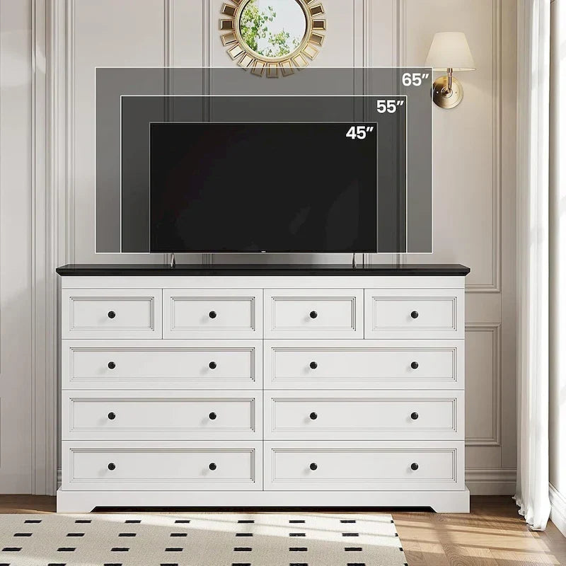 10-Drawer Dresser, Large Wooden Chest of Drawers
