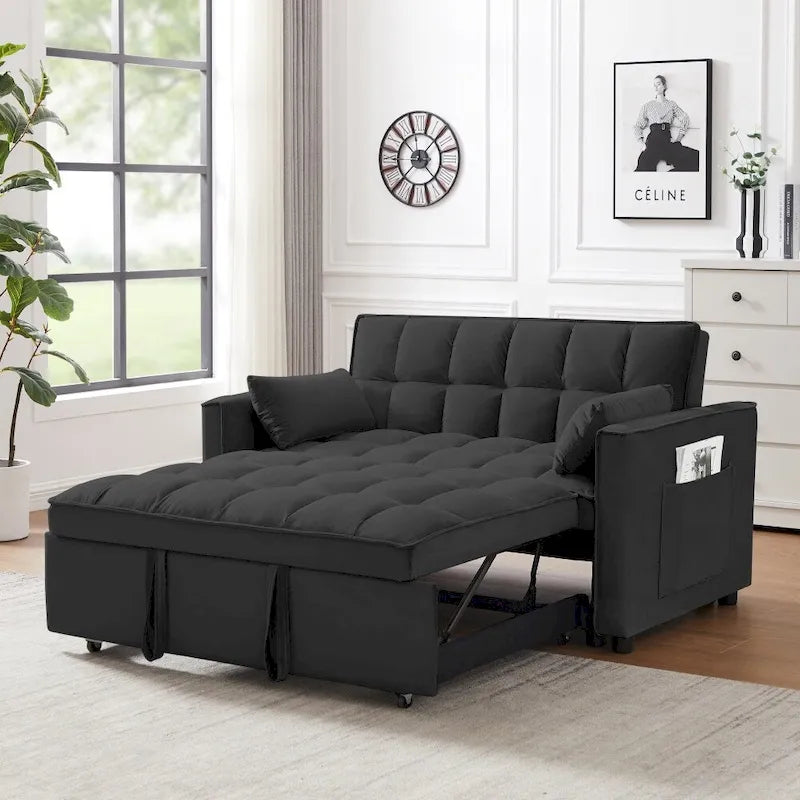 3-in-1 Velvet Convertible Sofa Bed with Trundle and Reclining Backrest