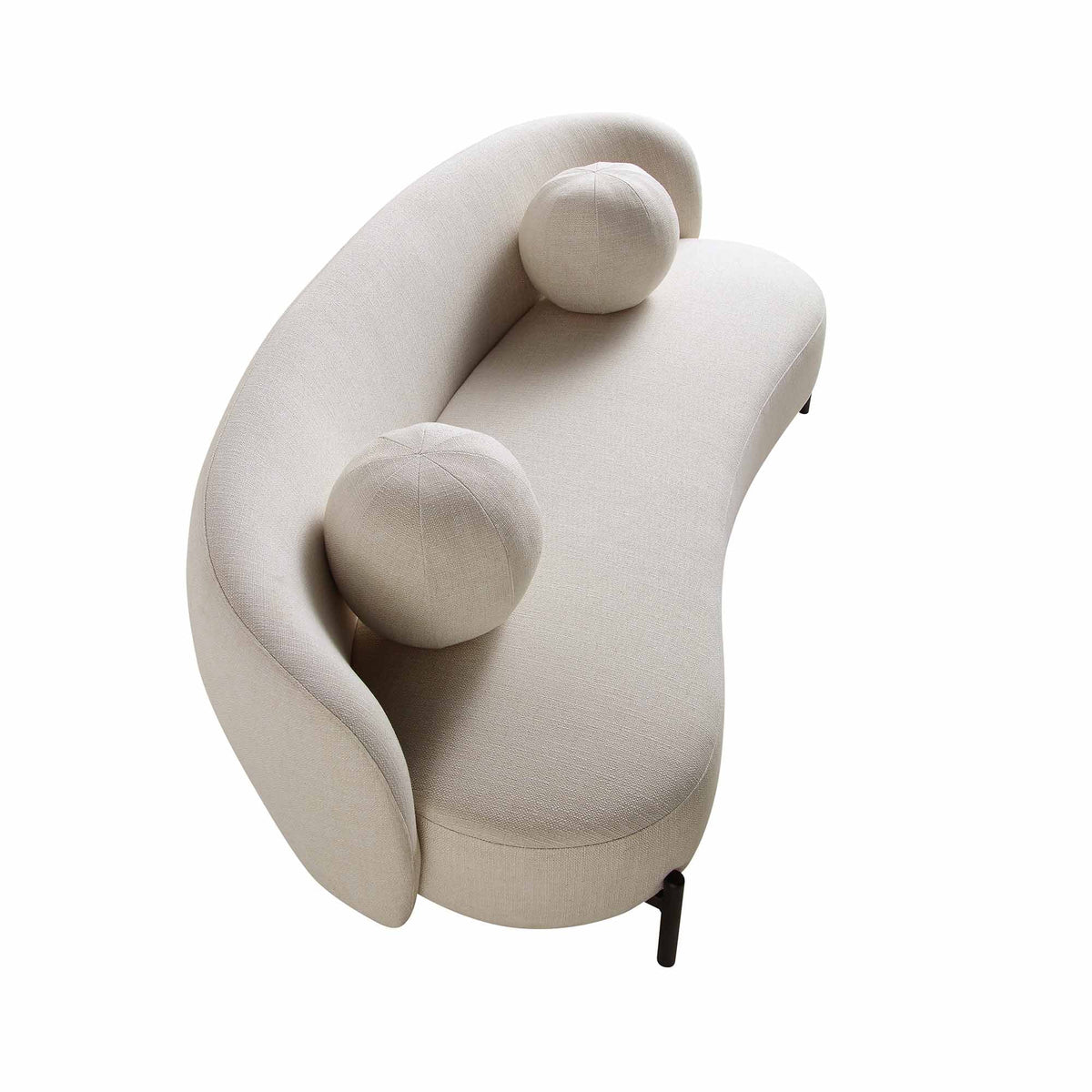 3-Seat Curved Sofa with Ball Cushions, Beige Linen Blend