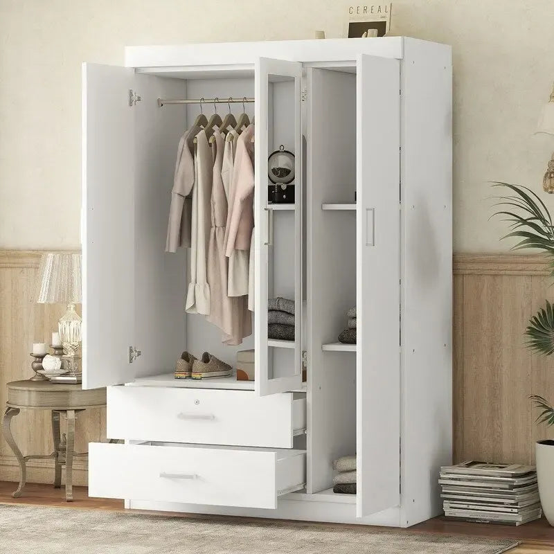 3-Door Wardrobe with Mirrors, Shelves and 2 Drawers
