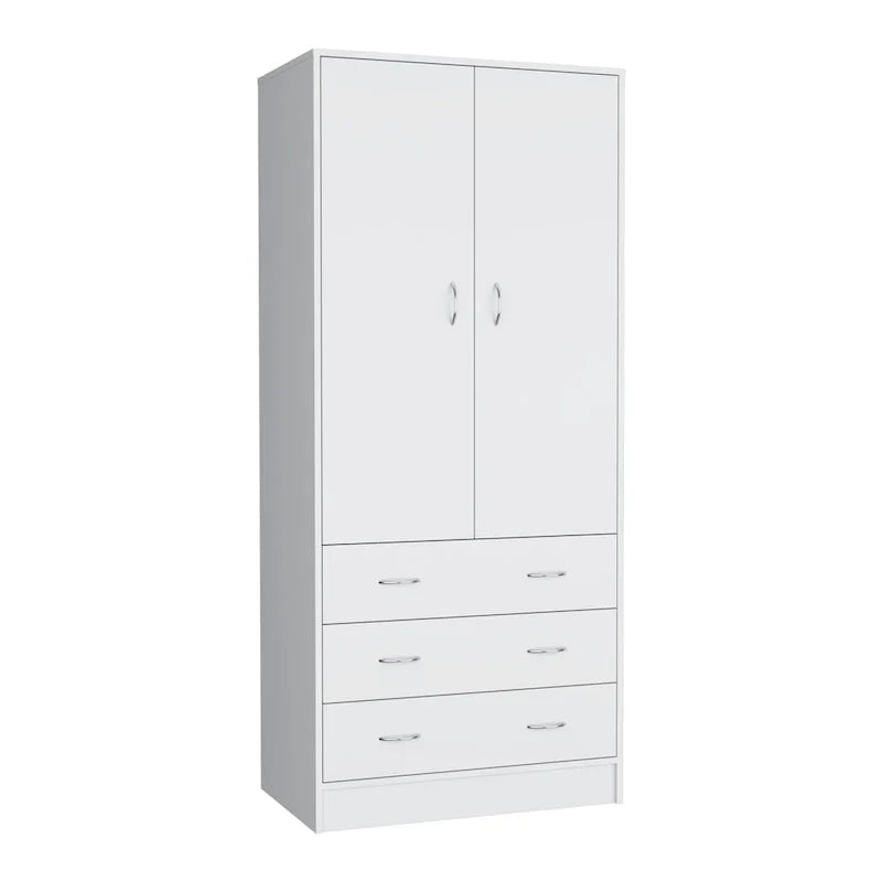 Modern 2-Door Wardrobe with 3 Drawers and 1 Hanging Rail