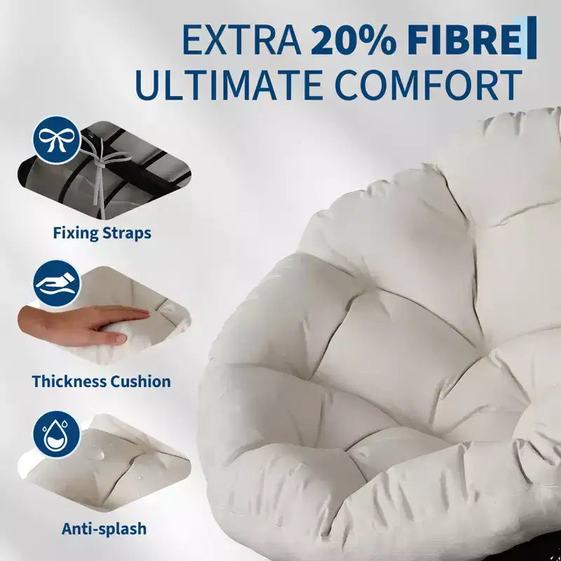 37-Inch Swivel Papasan Wicker Chair with Thick Cushion, Indoor/Outdoor, Steel Frame