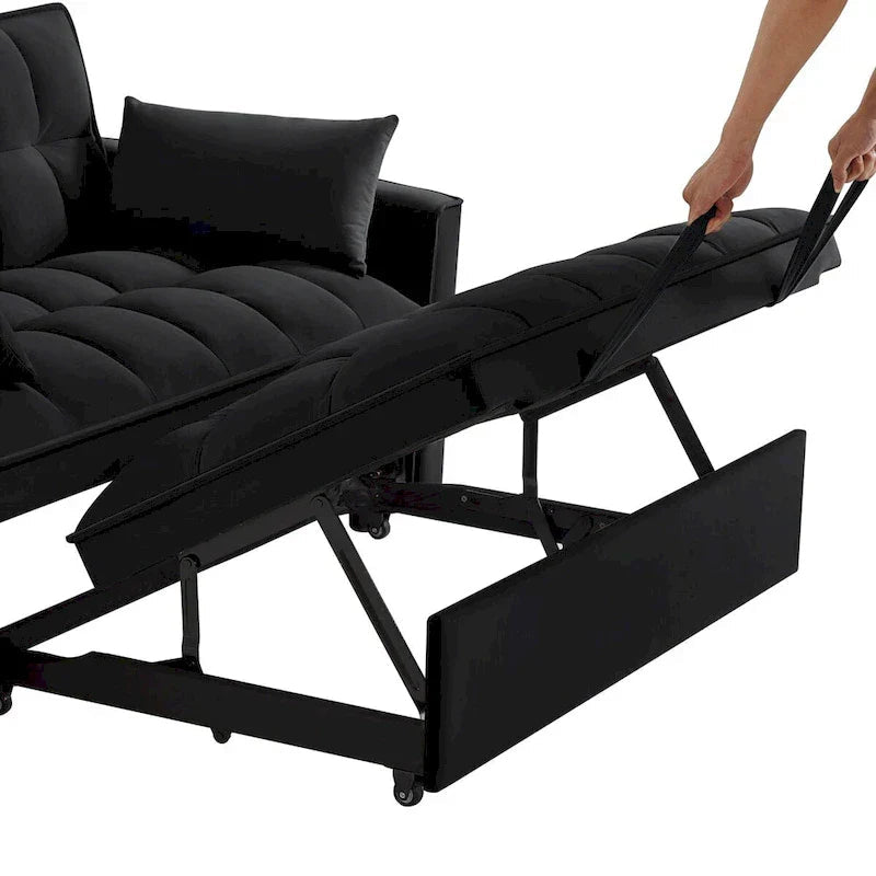 4-in-1 Convertible Velvet Loveseat Sleeper with Reclining Backrest and 2 Side Pockets
