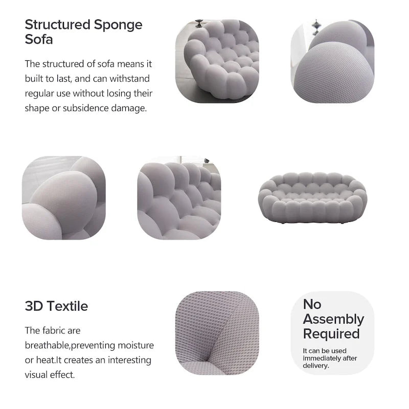 2-Seat Curved Bubble Loveseat with 3D Textured Fabric for Living Room or Apartment