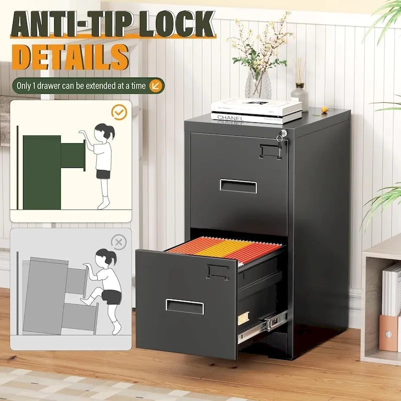 2-Drawer Vertical Locking Filing Cabinet for Home Office