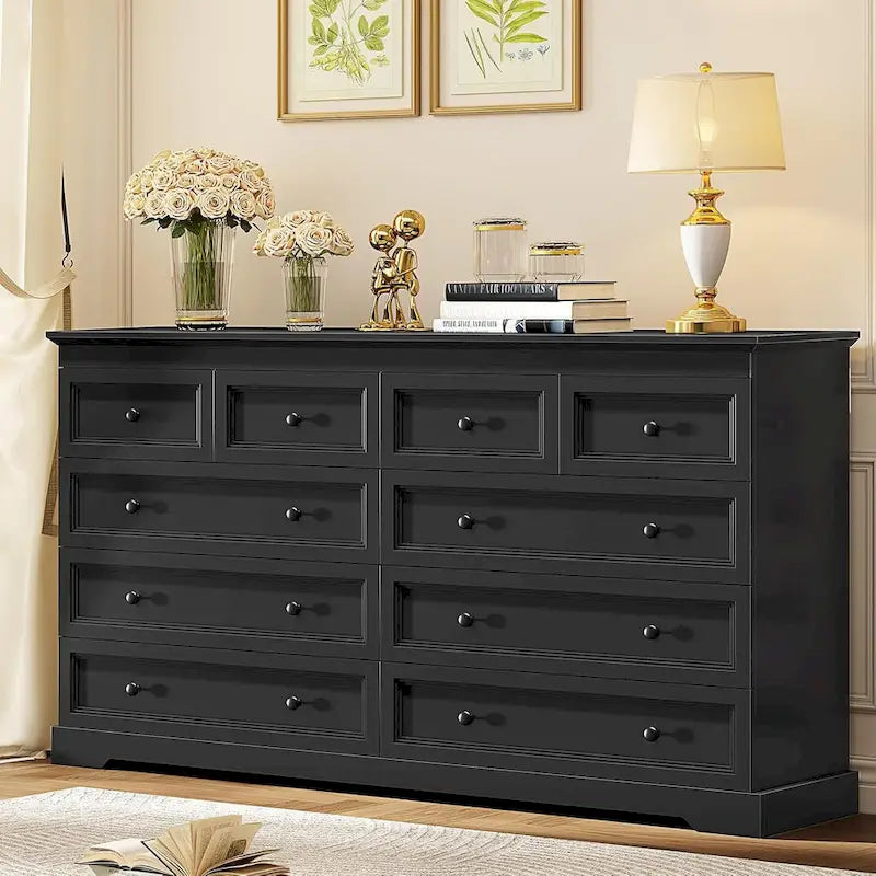 10-Drawer Dresser, Large Wooden Chest of Drawers