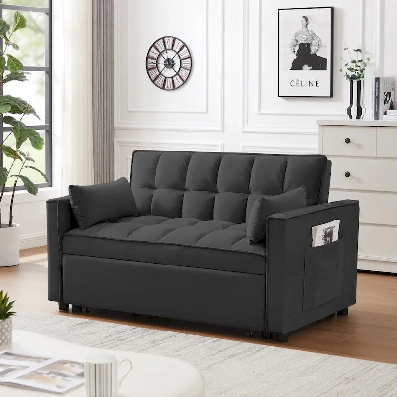 3-in-1 Velvet Convertible Sofa Bed with Trundle and Reclining Backrest