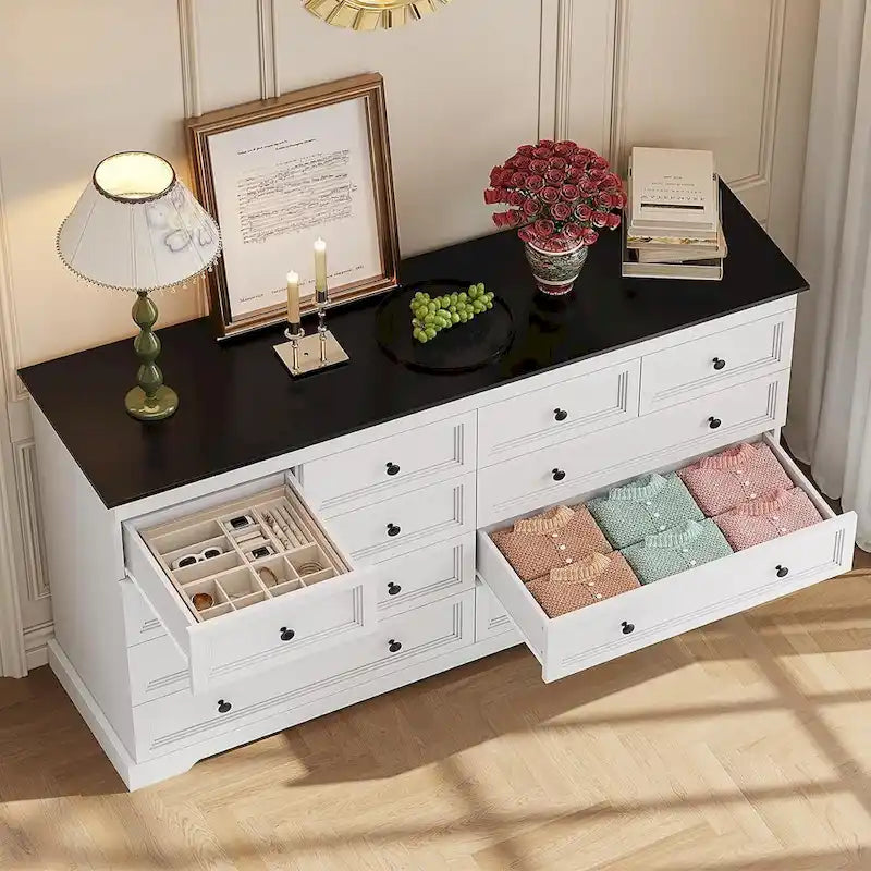 10-Drawer Dresser, Large Wooden Chest of Drawers