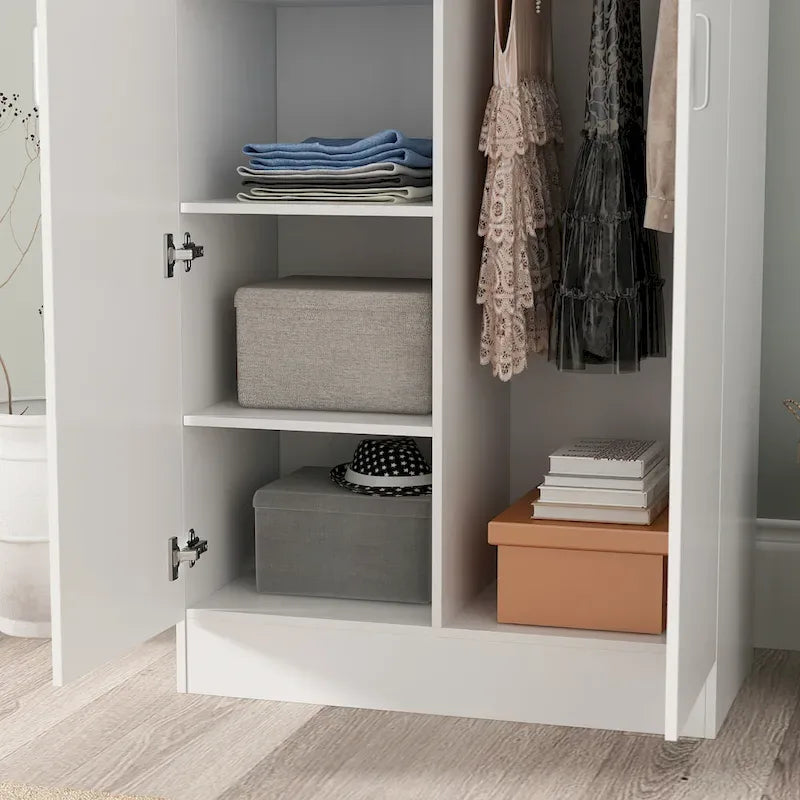Freestanding 2-Door Bedroom Wardrobe with Clothes Rail