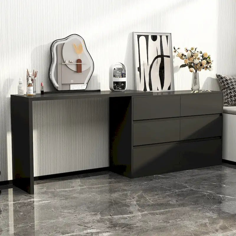 32.7-Inch Swivel Dresser and 6-Drawer Desk/Vanity, White/Black