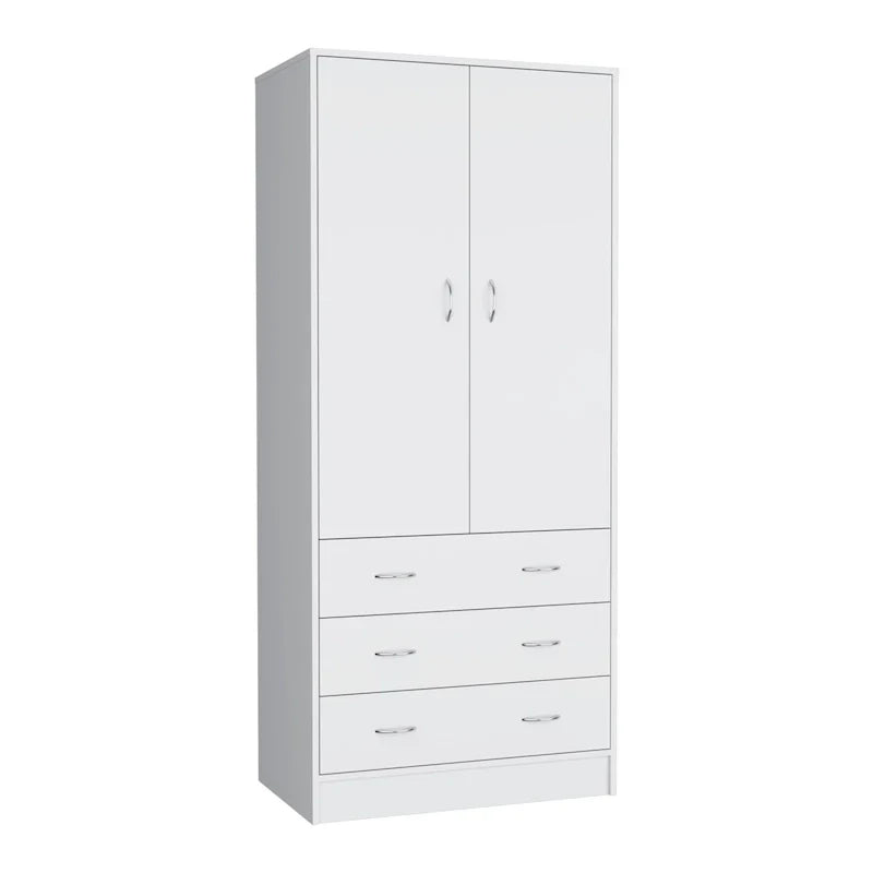 Modern 2-Door Wardrobe with 3 Drawers and 1 Hanging Rail