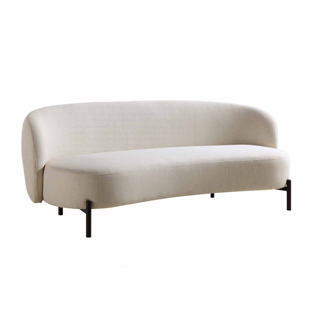 3-Seat Curved Sofa with Ball Cushions, Beige Linen Blend