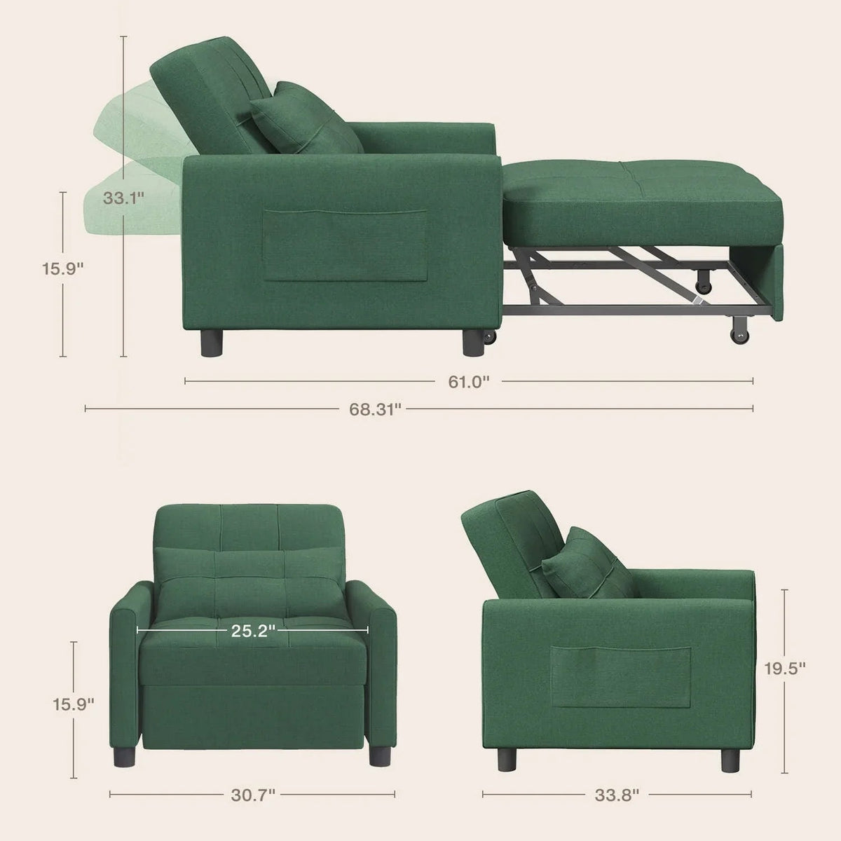 3-in-1 Convertible Sofa Bed, Folding Sofa Chair and Sleeper for Living Room
