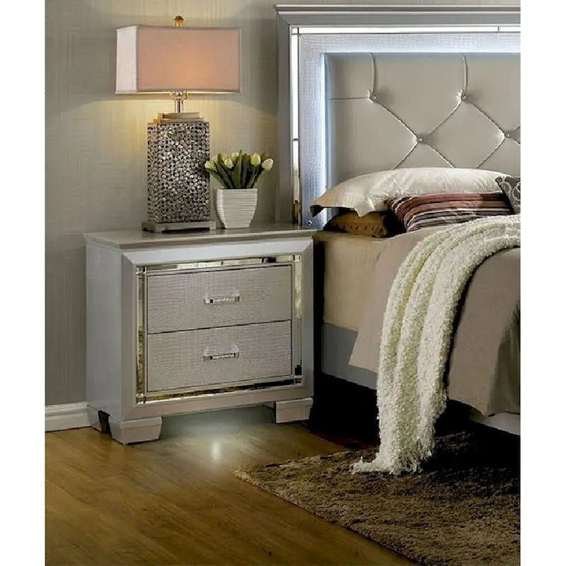 Silver Bedside Table with LED Light