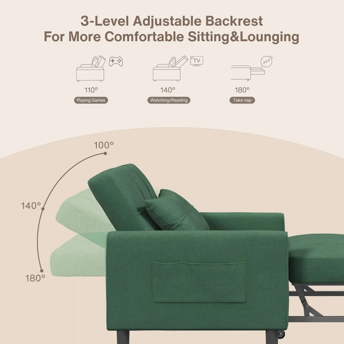3-in-1 Convertible Sofa Bed, Folding Sofa Chair and Sleeper for Living Room