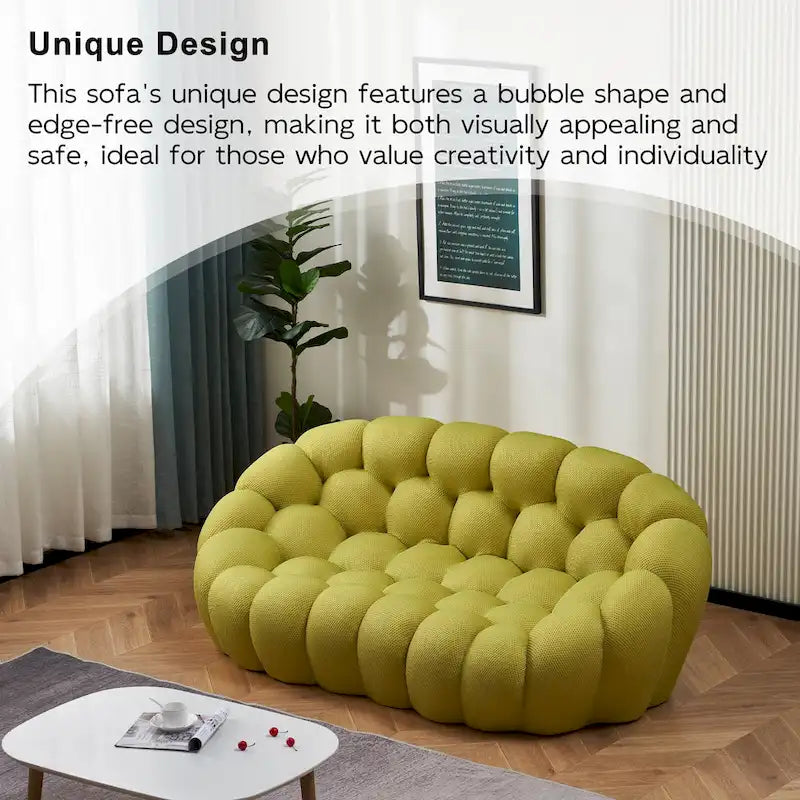 2-Seat Curved Bubble Loveseat with 3D Textured Fabric for Living Room or Apartment