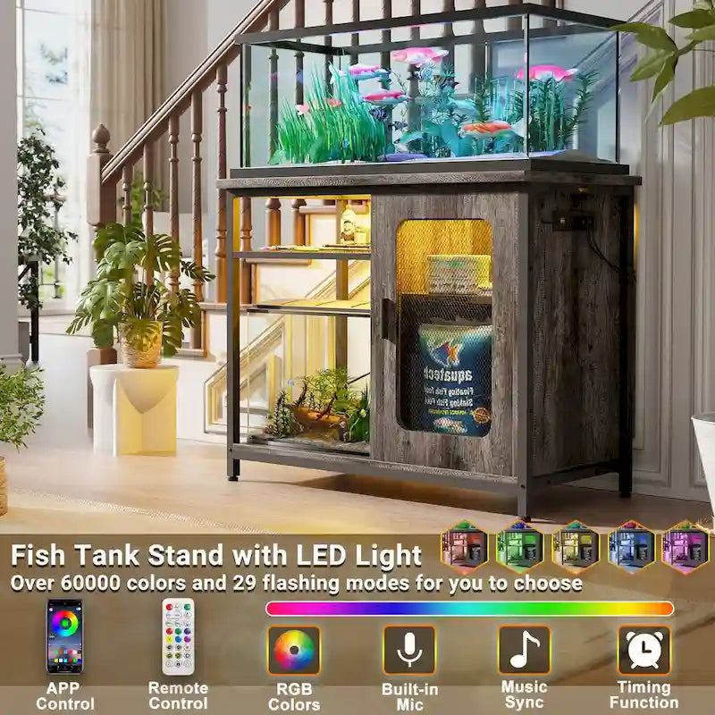 75–110 L Aquarium Cabinet with Power Outlets and LED Lighting
