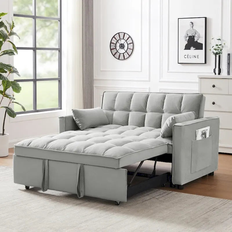 3-in-1 Velvet Convertible Sofa Bed with Trundle and Reclining Backrest