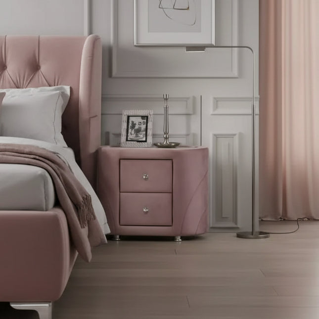 29-Inch Pink Velvet Nightstand, Engineered Wood, No Assembly Required