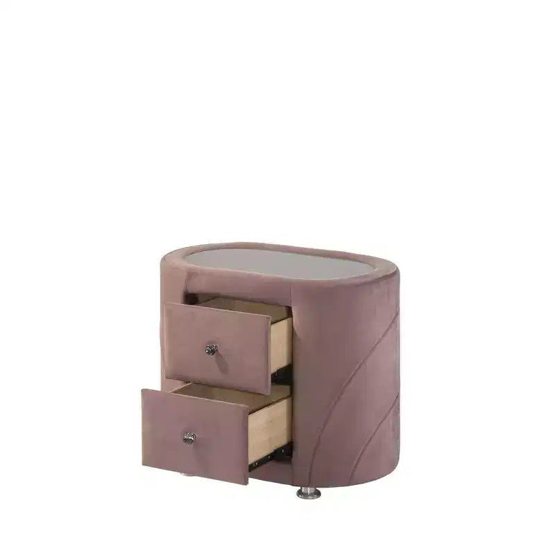 29-Inch Pink Velvet Nightstand, Engineered Wood, No Assembly Required