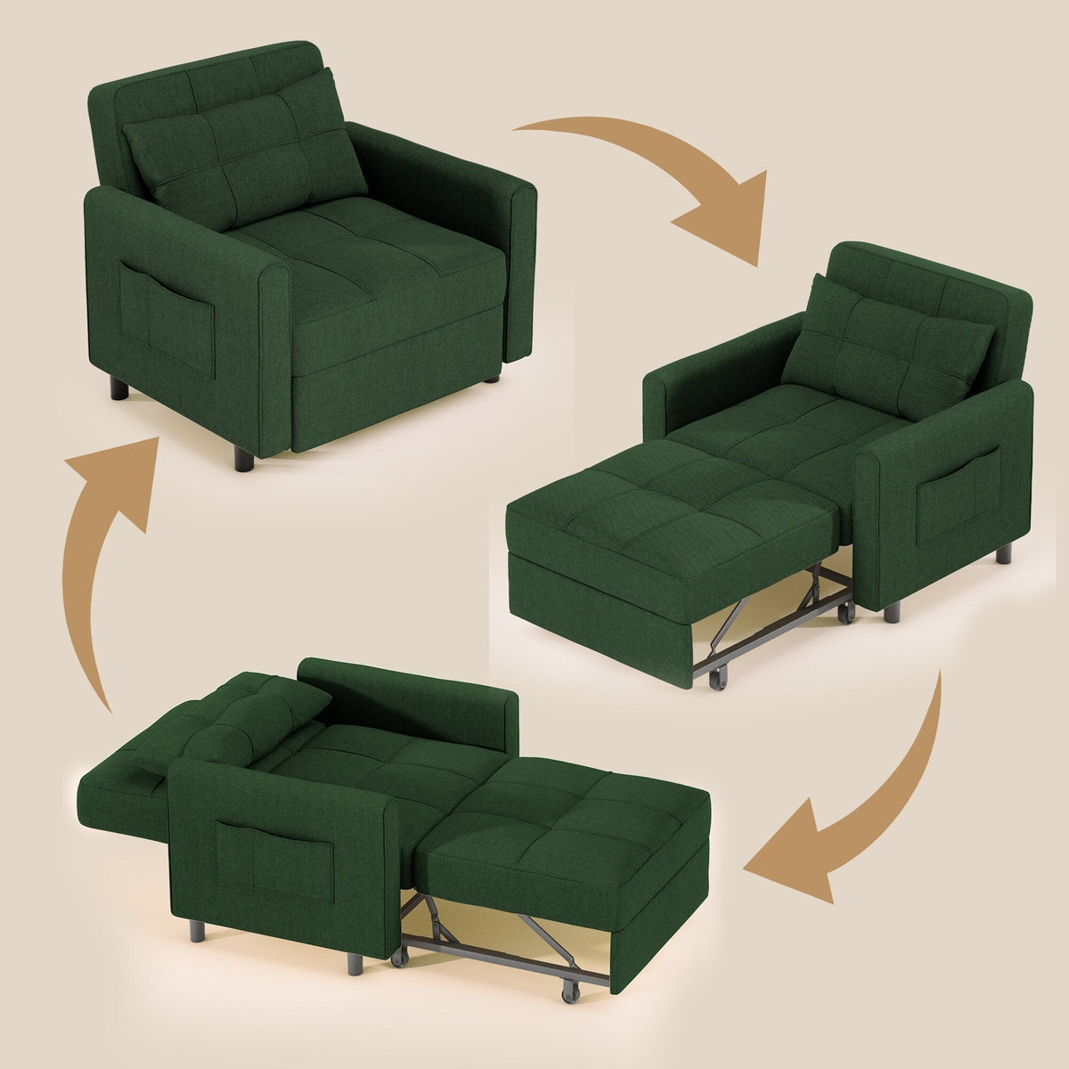 3-in-1 Convertible Sofa Bed, Folding Sofa Chair and Sleeper for Living Room