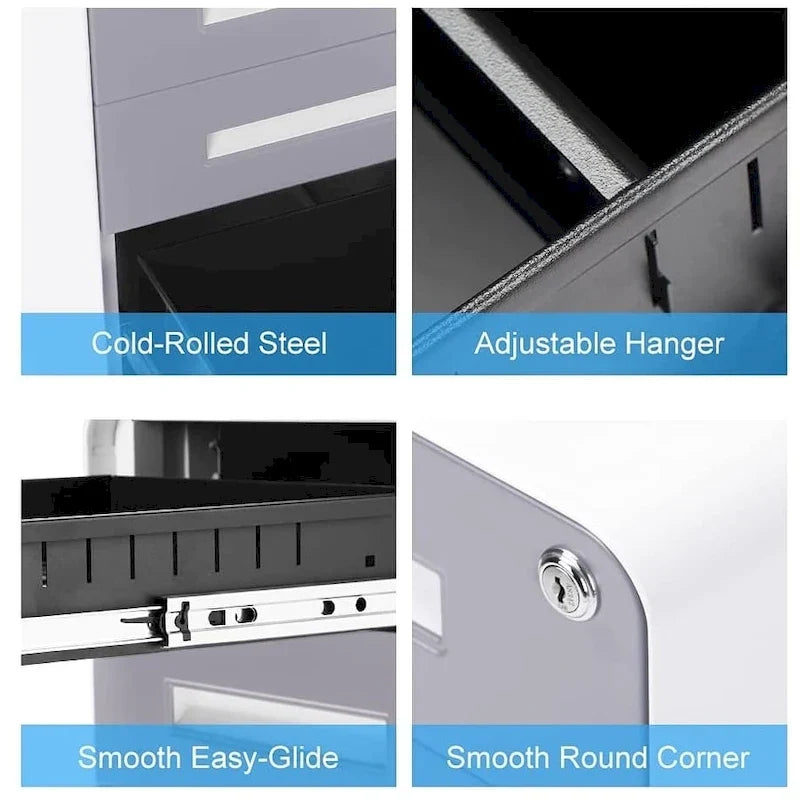 3-Drawer Mobile Vertical Filing Cabinet for Home Office