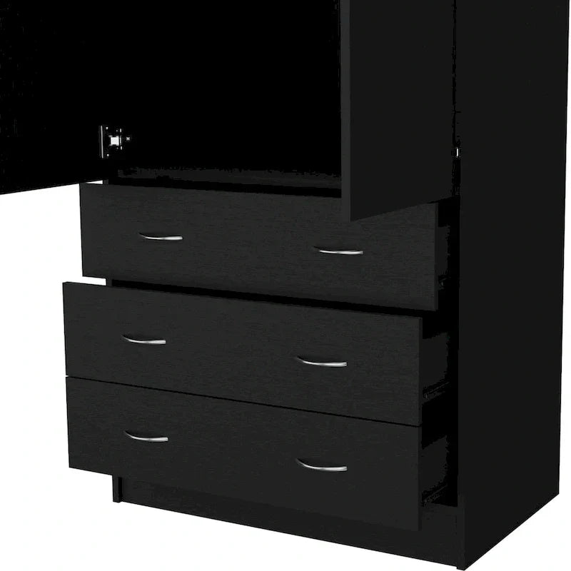 Modern 2-Door Wardrobe with 3 Drawers and 1 Hanging Rail
