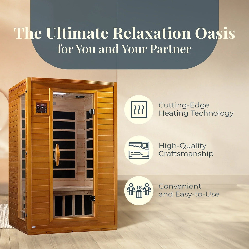 Low-EMF Far Infrared Sauna for 2 People, Canadian Hemlock Wood