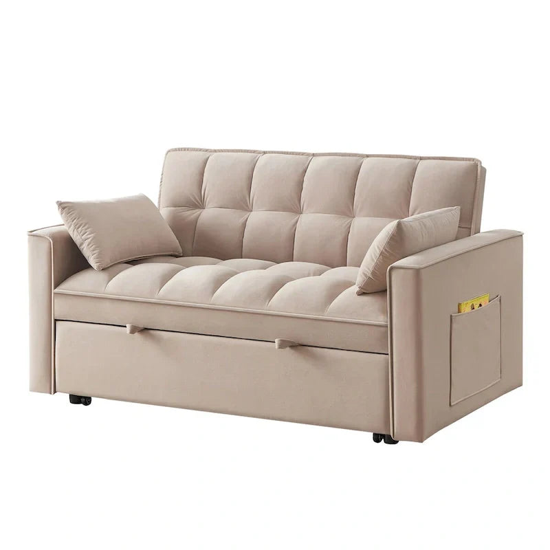 4-in-1 Convertible Velvet Loveseat Sleeper with Reclining Backrest and 2 Side Pockets