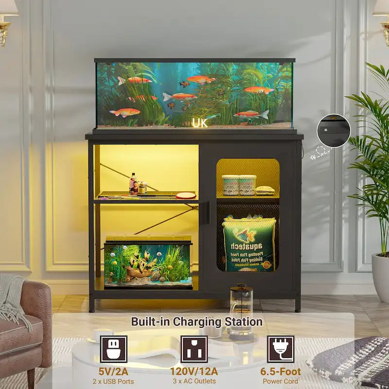 75–110 L Aquarium Cabinet with Power Outlets and LED Lighting